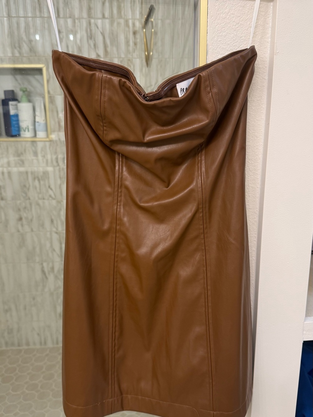Princess Polly Faux Leather Strapless Mini Dress - Brown